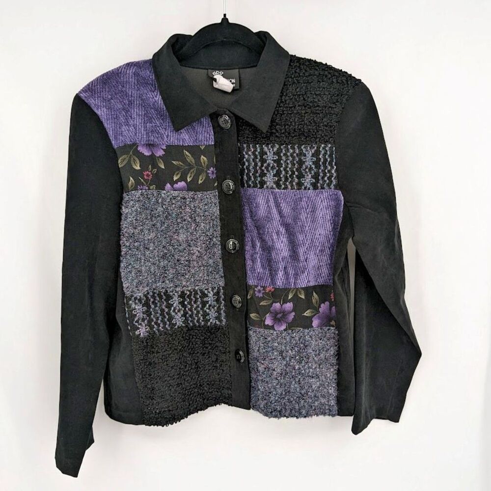Vintage 90s First Option Suede Look Jacket Cottagecore Patchwork Medium Petite